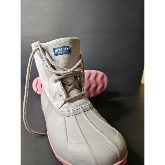 Sperry Port Boot Duck Boot Girl 5M Gray Pink Great Condition - Picture 2 of 9